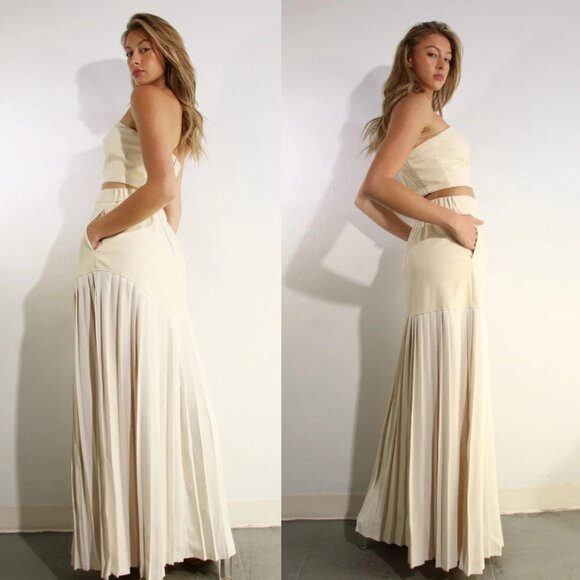 NWT Boutique Designer Faux Leather Ivory Skirt Set, Size L ($145) - Picture 2 of 6